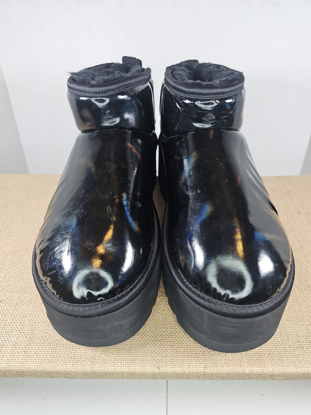 UGG Black Patent Platform Ankle Booties